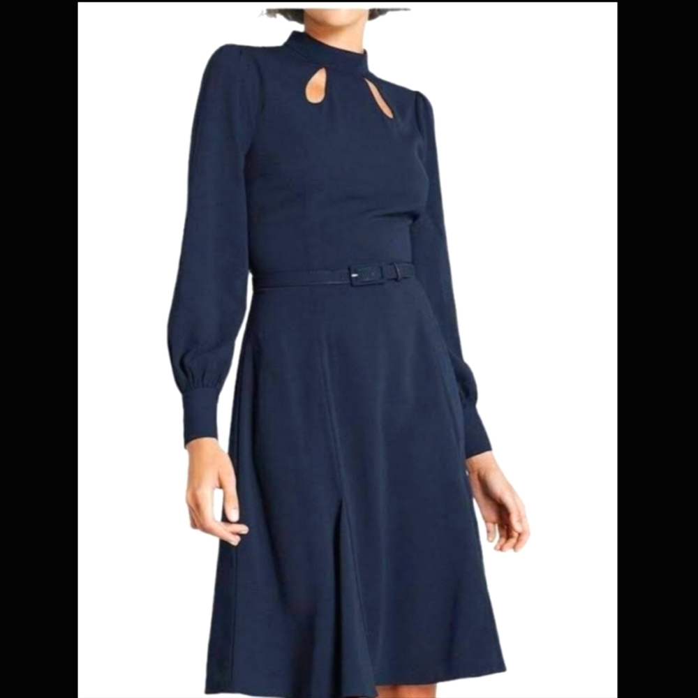ModCloth Midi Dress Mock Neck Keyholes Blue Enjoy Every Moment sz 12